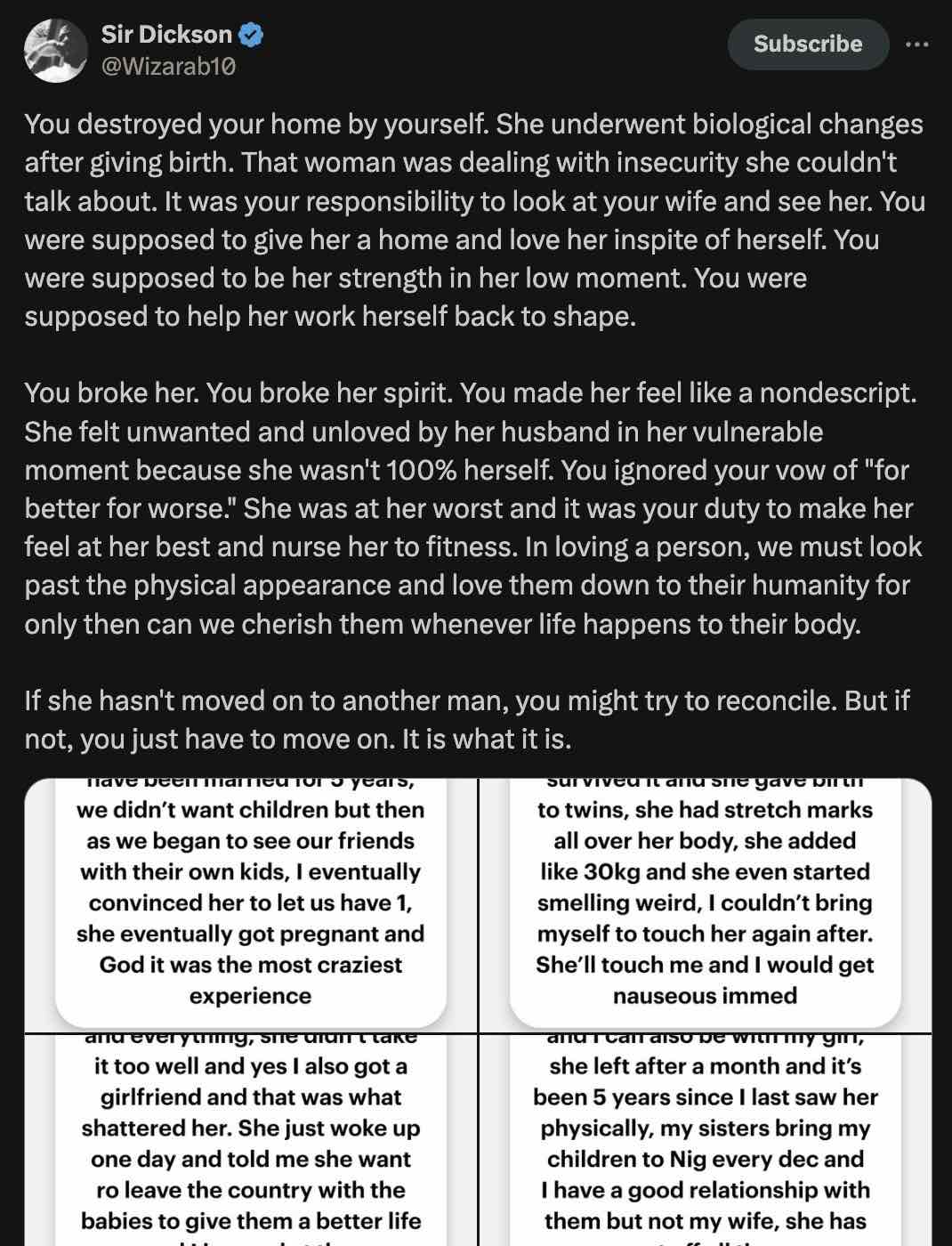 "I feel so lonely and old now" - Man regrets abandoning wife over body changes after giving birth to twins 